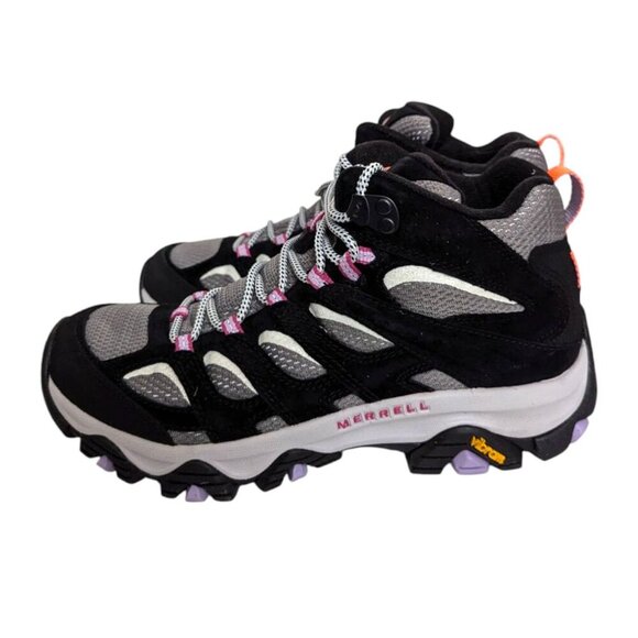 Merrell Women's Moab 3 Mid Waterproof Hiking Boot Black Pink Size 8.5 - Picture 2 of 10
